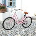 thumbnail image 2 of Dextrus 24 Inch Beach Cruiser Bike - 7 Speed Commute Bicycle for Adults, Steel Frame Step-Through Design with Full Front & Rear Fenders, Pink, 2 of 8