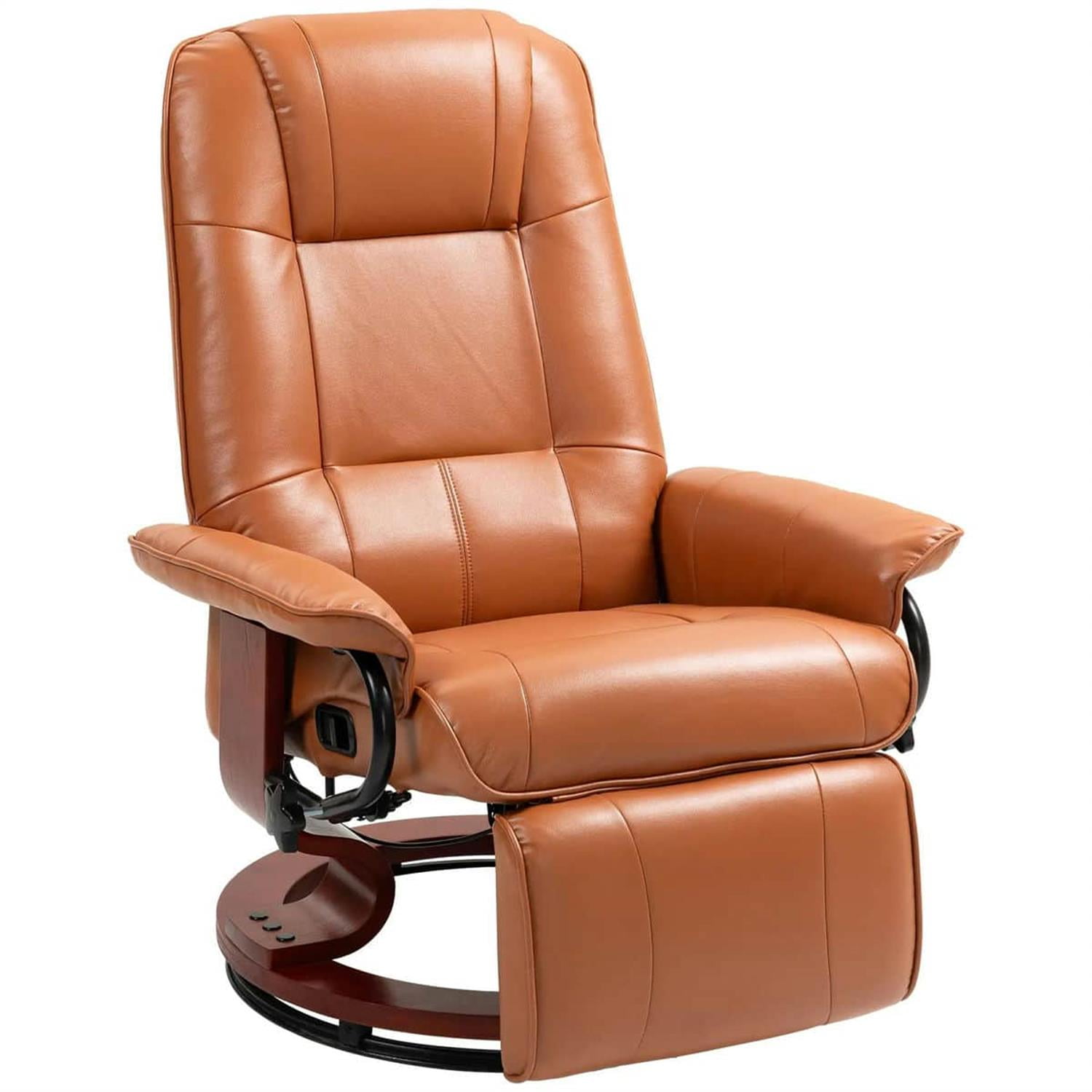 Demi Bonn 39" Faux Leather Swivel Recliner with Footrest and Armrest, Wooden Base, Comfortable Chair for Living Room, Brown