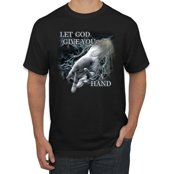 God's Lending Hand | Mens Inspirational/Christian Graphic T-Shirt, Black, Small