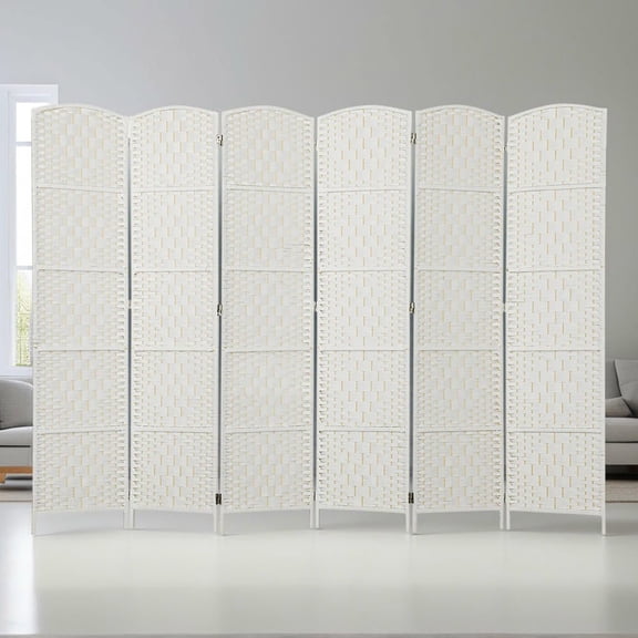 Resenkos 6-Panel Folding Room Divider - 6FT Tall Portable Weave Privacy Screen, for Bedroom, White