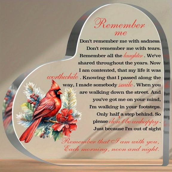 In Memory Of Loved One Acrylic Keepsake - Red Cardinal & Floral Memorial Sign With Uplifting Poem, 4X4 Inch Bereavement Gift, Comforting Condolence Decor For Grieving Loss