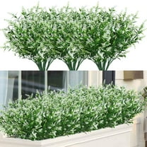8 Bundles Artificial Flowers Fake Lavender UV Resistant Shrubs, Faux Plastic Greenery Plants for Indoor Outdoor Garden Porch Window Box Home Decor