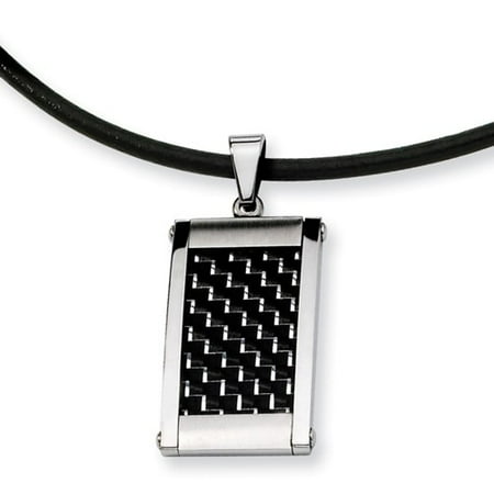 Stainless Steel Silver and Black color Carbon Fiber Pendant. 18in long.