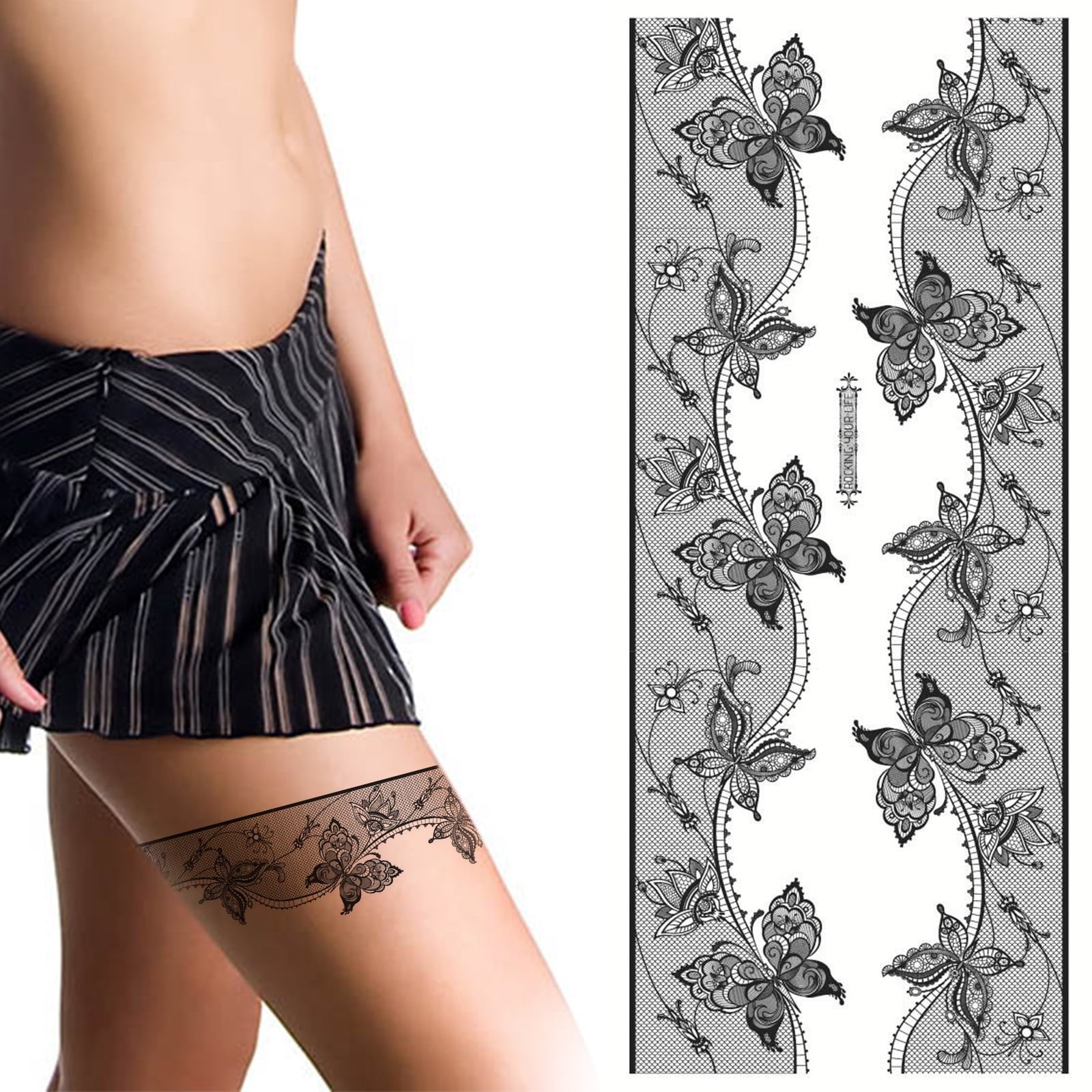 Lace Temporary Tattoo Thigh Tattoo Art Stickers Black White Lace Waterproof  Tattoo Wedding Art Stickers For Festival Party - Walmart.com