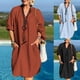 thumbnail image 5 of Women Cotton Linen Midi Dress Tunic Dress Pocket Vintage Baggy Long Sleeve Dress, 5 of 8