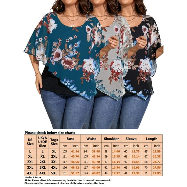 Fashnice Women Blouse Double-Layered Plus Size Tops Short Sleeve Summer T  Shirts Baggy Holiday Tunic Gray 2XL 