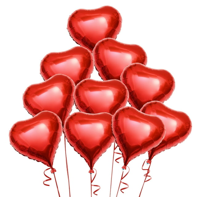 Shisuyan PIXNOR 10pcs Red Heart Foil Helium Balloons with Ropes for Valentines Day Wedding Engagement Decoration