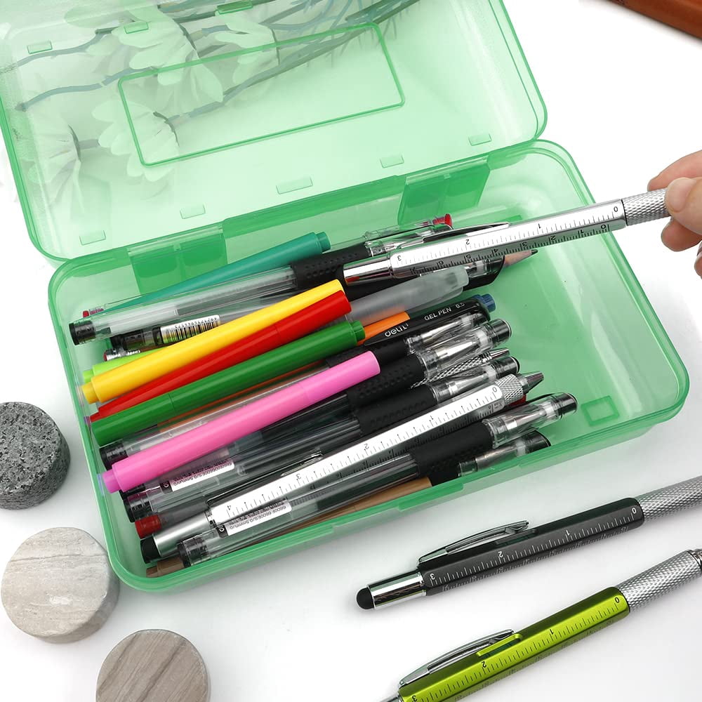 Pencil Box, Large Capacity Clear Pencil Case, 1 Pack Hard Pencil Case, Clear Crayon Box with Snap-tight Lid Stackable Design, Plastic Storage Box for Office Supplies, Pink
