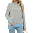 thumbnail image 3 of Long Sleeve Shirts for Women Tunic Tops Loose Fit Cute Casual Color Block Ribbed Knit Tops Sweaters Grey S, 3 of 9