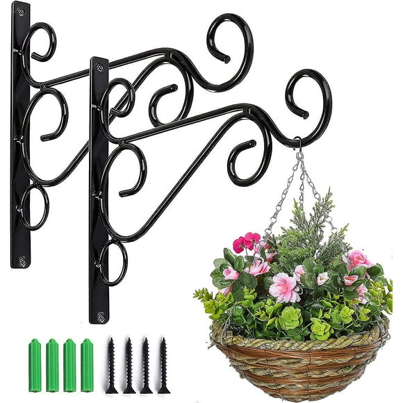 Iron Plant Hanging Wall Hook Hanging Basket Bracket Iron Bracket For Lantern Flower Pot Planter Fence (black) (1pcs)