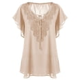 thumbnail image 1 of Innerwin T Shirt Solid Color Ladies Chiffon Tops Holiday V Neck Plus Size Tunic Blouse Khaki XL, 1 of 7