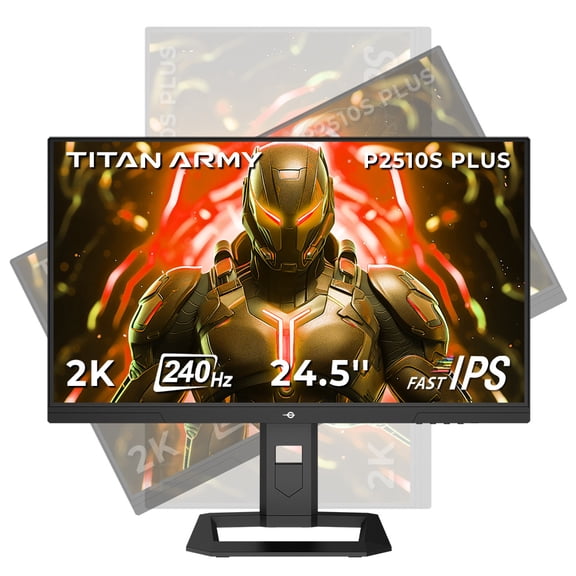 TITAN ARMY P2510S PLUS 24.5 Inch QHD Fast IPS Gaming Monitor, 240Hz 1ms GTG, HDR500, ΔE<2 Factory Calibrated, Pivot Stand, VESA Mountable