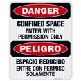 thumbnail image 1 of Confined Space Enter With Permission Only Bilingual Sign, OSHA Danger Sign, 24x30 Reflective Aluminum EGP, 1 of 1