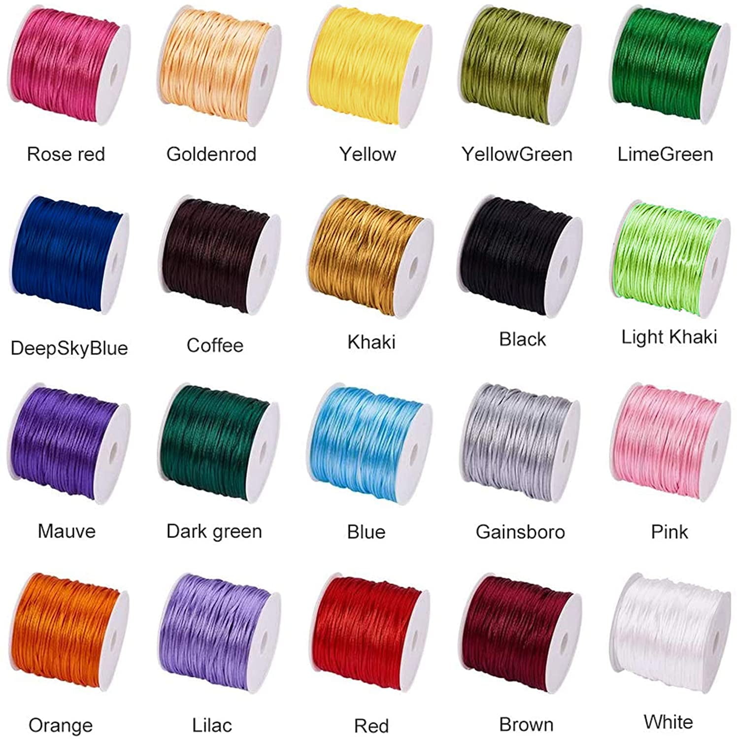 20 Colors 600 Yards 1mm Rattail Satin Nylon Trim Cord Silk Cord Beading String for Necklace Bracelet Beading Macramé Kumihimo Chinese Knot