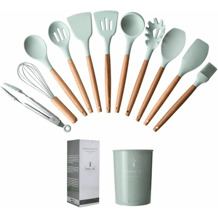 

Kitchen Utensil Set Caliamary Silicone Cooking Utensils Set for Nonstick Cookware 11 PCS Kitchen Utensils with Holder Spoons Soup Ladle Slotted Turner Whisk Tongs Brush Pasta Server Spatulas
