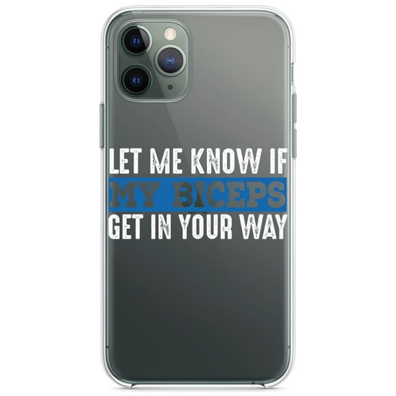 DistinctInk Clear Shockproof Hybrid Case for iPhone 13 (6.1" Screen) - TPU Bumper Acrylic Back Tempered Glass Screen Protector - Let Me Know if My Biceps Get in Your Way