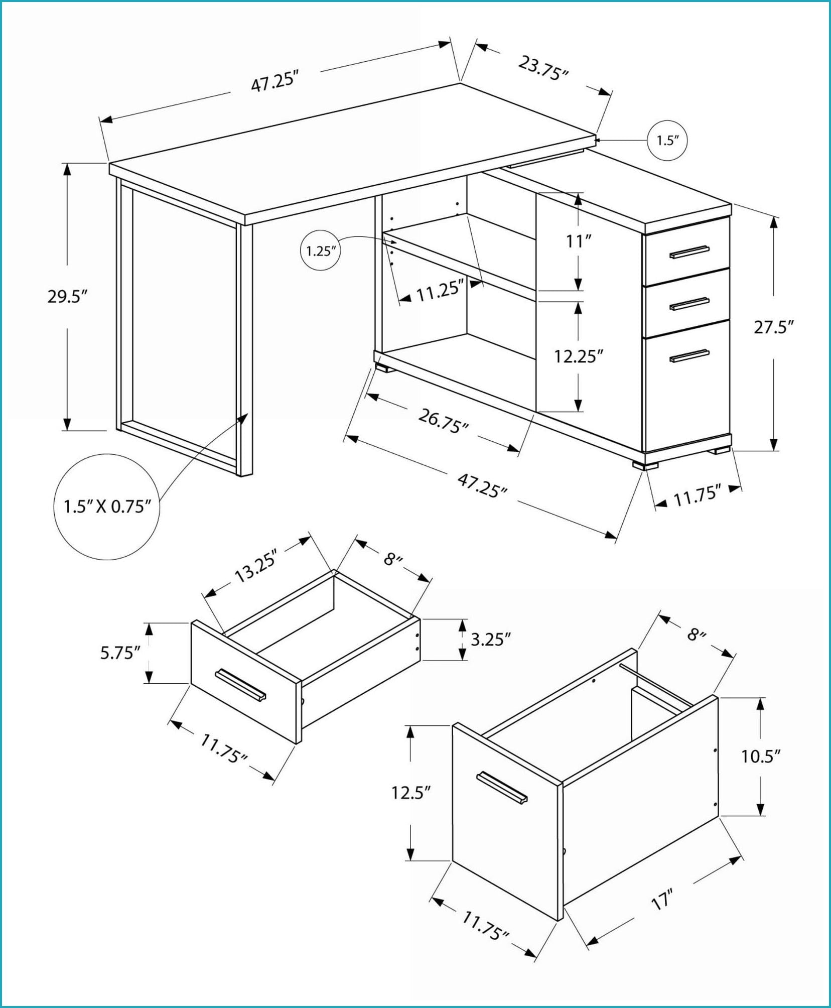 Desks, Modern L-Shaped Corner Computer Desk with Left/Right Setup & Storage Drawers, Taupe Brown Laminate Grey Metal | Taupe | Particle Board