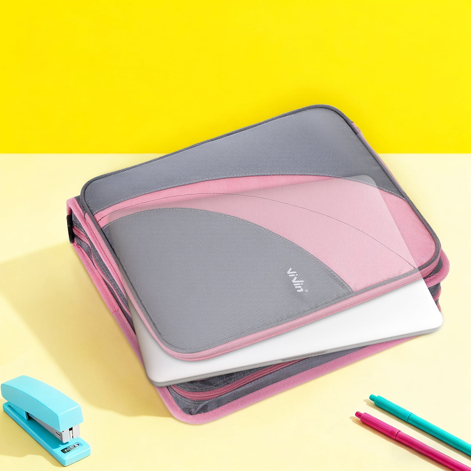 ViVin Zipper Binder 2 Inch O-Ring 450 Sheet Capacity, Multiple Tab and Zip Pockets, Office Supplies,Blue&Pink