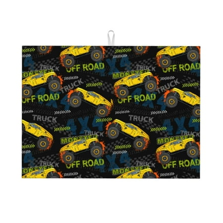 

Dish Drying Mat Monster Truck1 Highly Absorbent Microfiber Drying Mat Kitchen Counter or Sink Drawer Liner 16x18 Kitchen Drying Mat Coffee Mat Kitchen Essentials