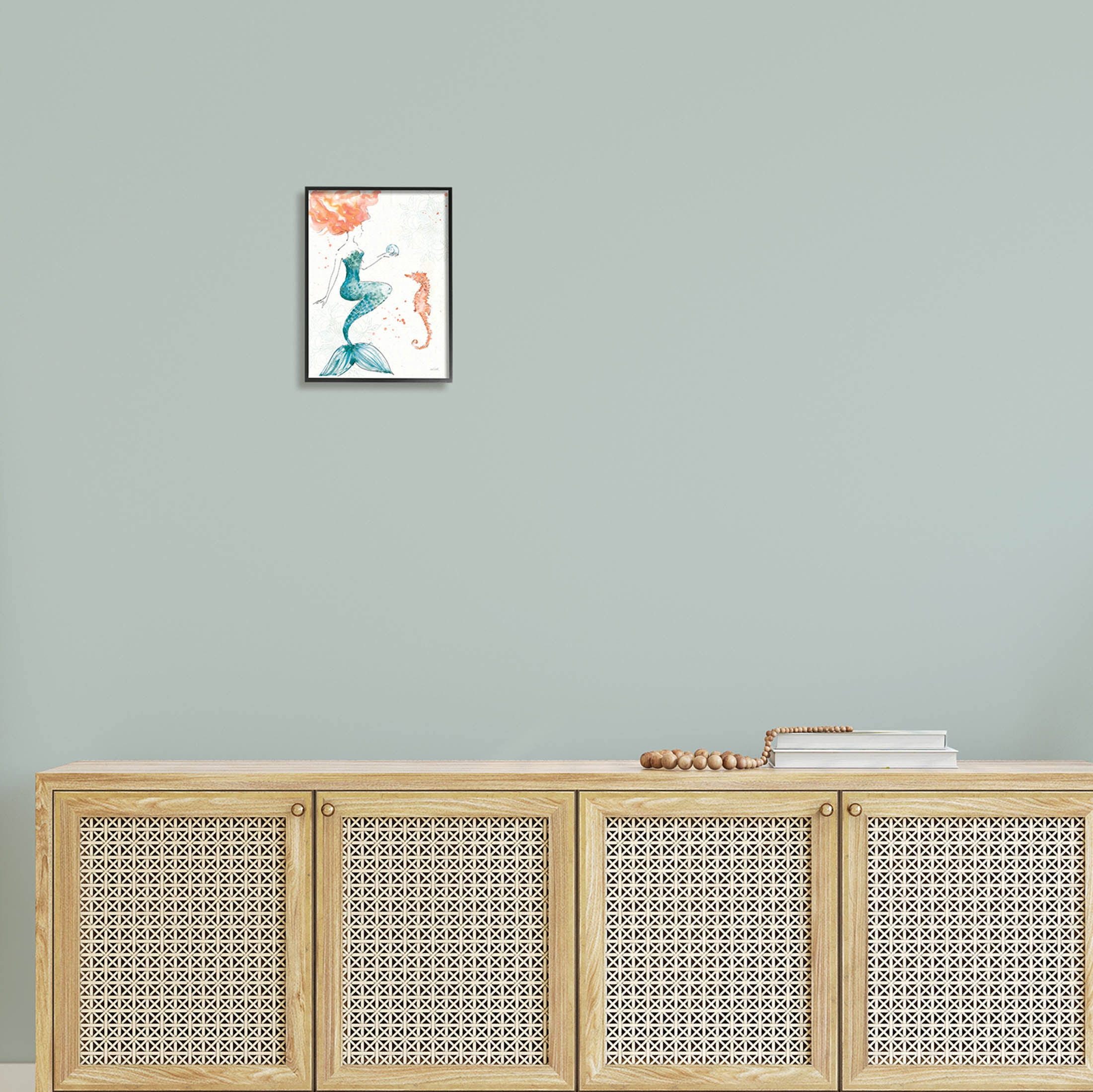 Stupell Industries Mermaid and Ocean Seahorse Graphic Art Black Framed Art Print Wall Art, Design by Anne Tavoletti