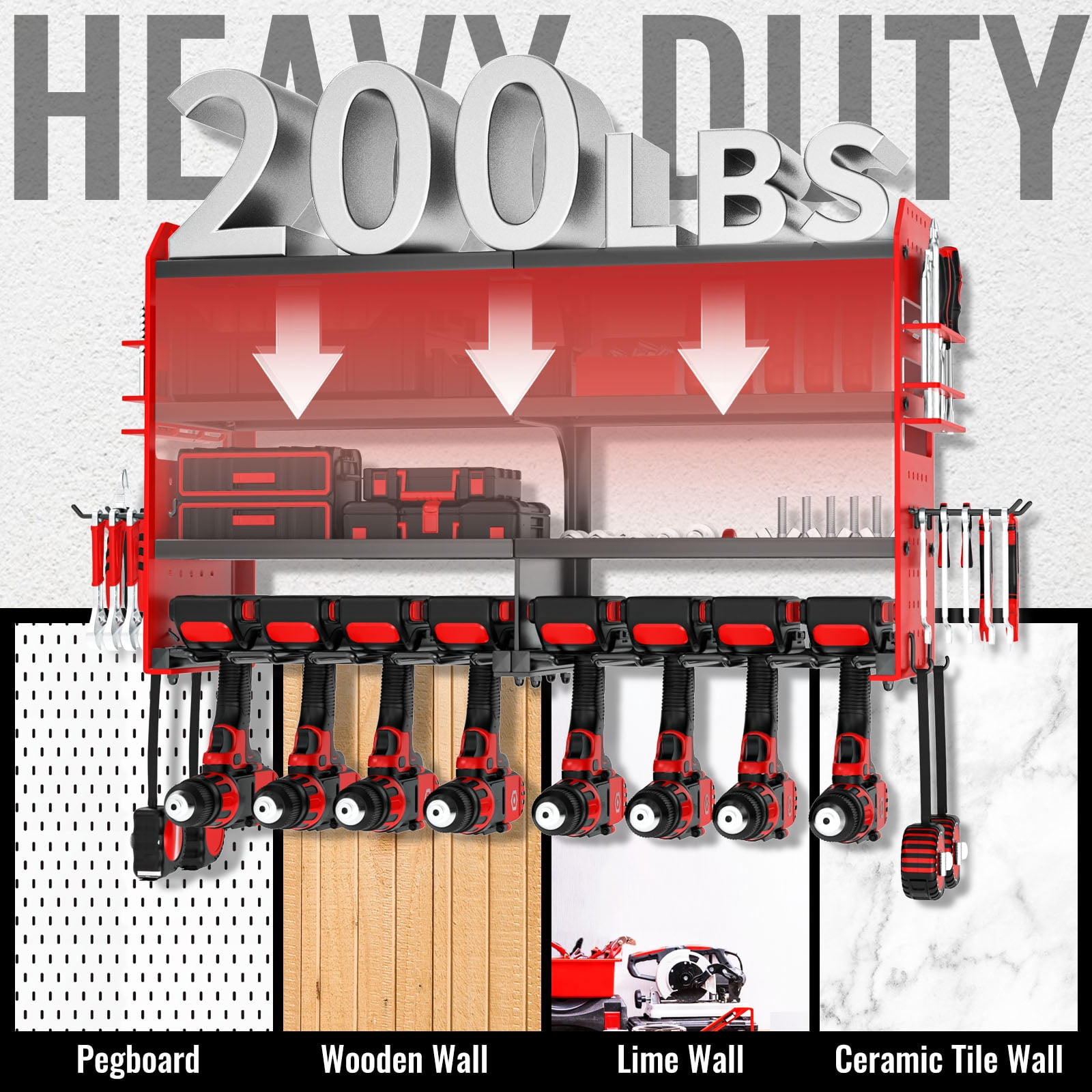 VeyFolzin.st Metal Power Tool Organizer Rack Wall Mount, Garage Tool Drill Storage Shelves with Screwdriver Plier Holder