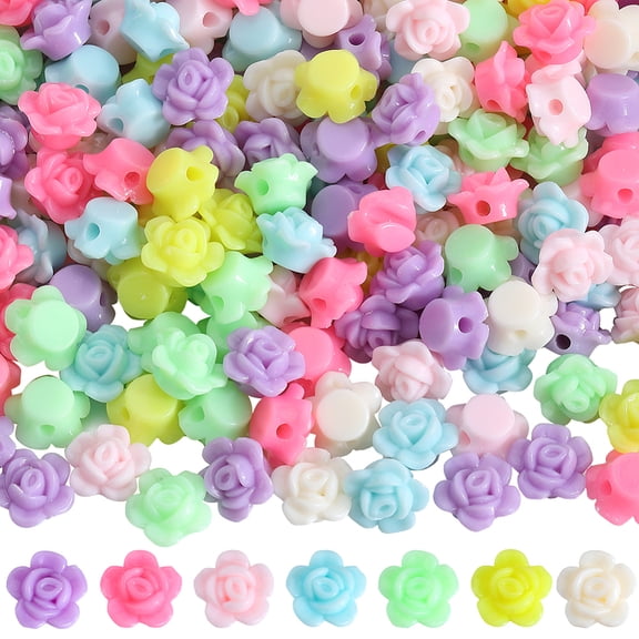 500pcs Large Acrylic Flower Beads Rose Flower Beads Spring Rosary Floral Candy Color Opaque Big Colorful Bead Charms for Jewelry Making Women