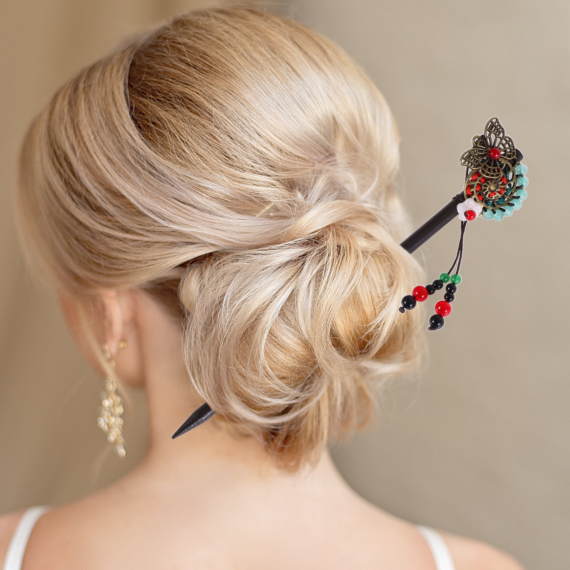 Unique Bargains Hair Stick Pin for Women 1Pc Black, Red [Flower]