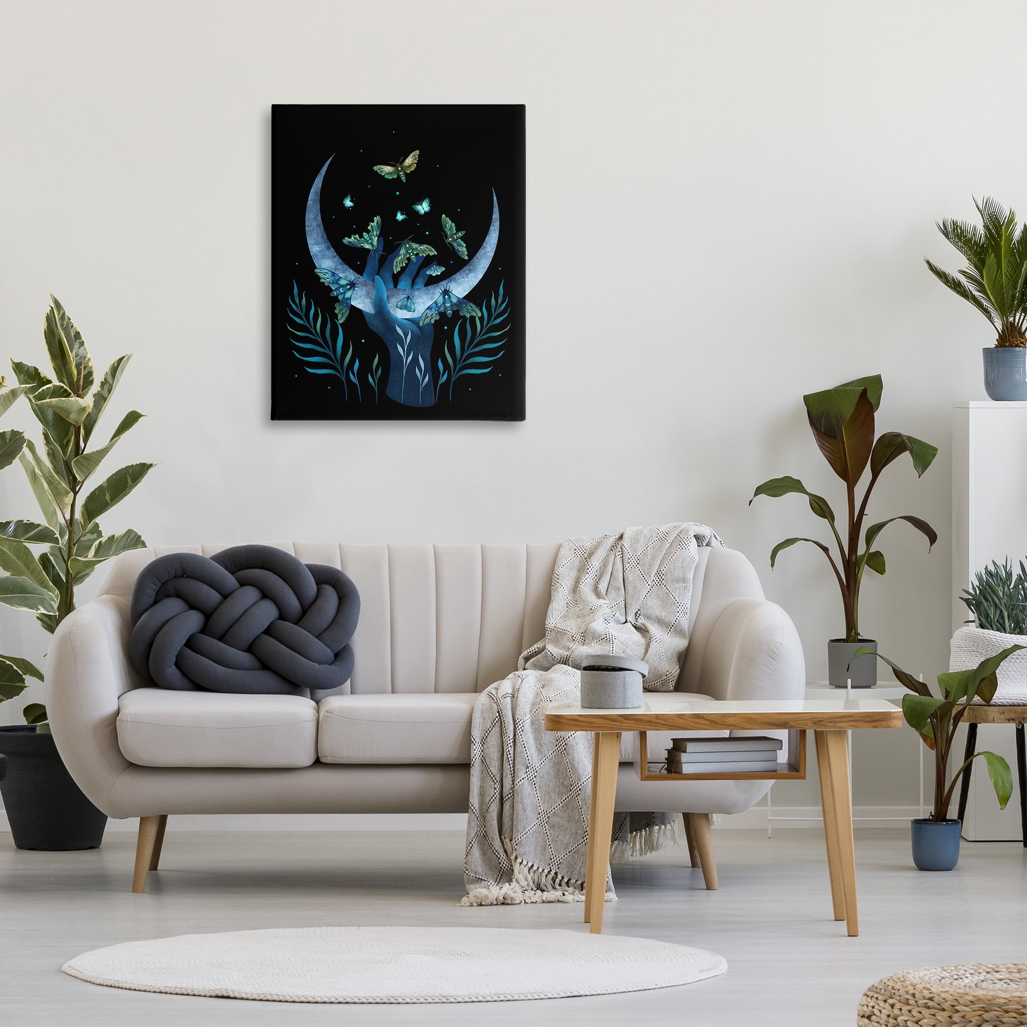 Stupell Industries Holding Moon with Moths Animals & Insects Painting Gallery Wrapped Canvas Art Print Wall Art, 30 x 40