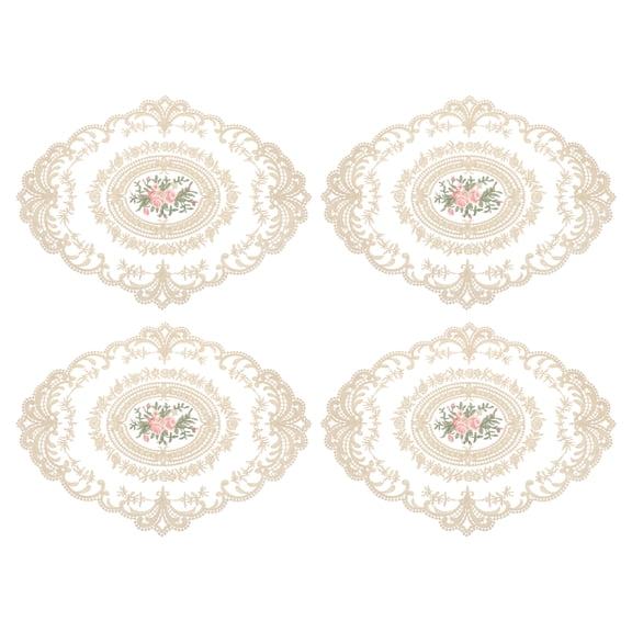 4Pack 12x16in Retro Lace Placemat Oval French Crochet Doilies Dark Beige