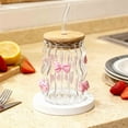 thumbnail image 5 of Cute Big Belly Cup With Lid Glass Cup Bow Pattern Cup Household High Temperature Milk Cup Drinking Cups for Kitchen Cute Kitchen Cups Outdoor Drinking Glasses Drinking Cup for Women Clear, 5 of 5