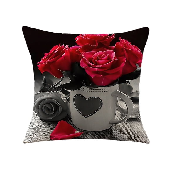 Hwkond Pillows for Couch European Classic Throw Pillow Cover Rose Throw Pillow Cover 18x18 Inch Office Sofa Pillow Cover,RedD