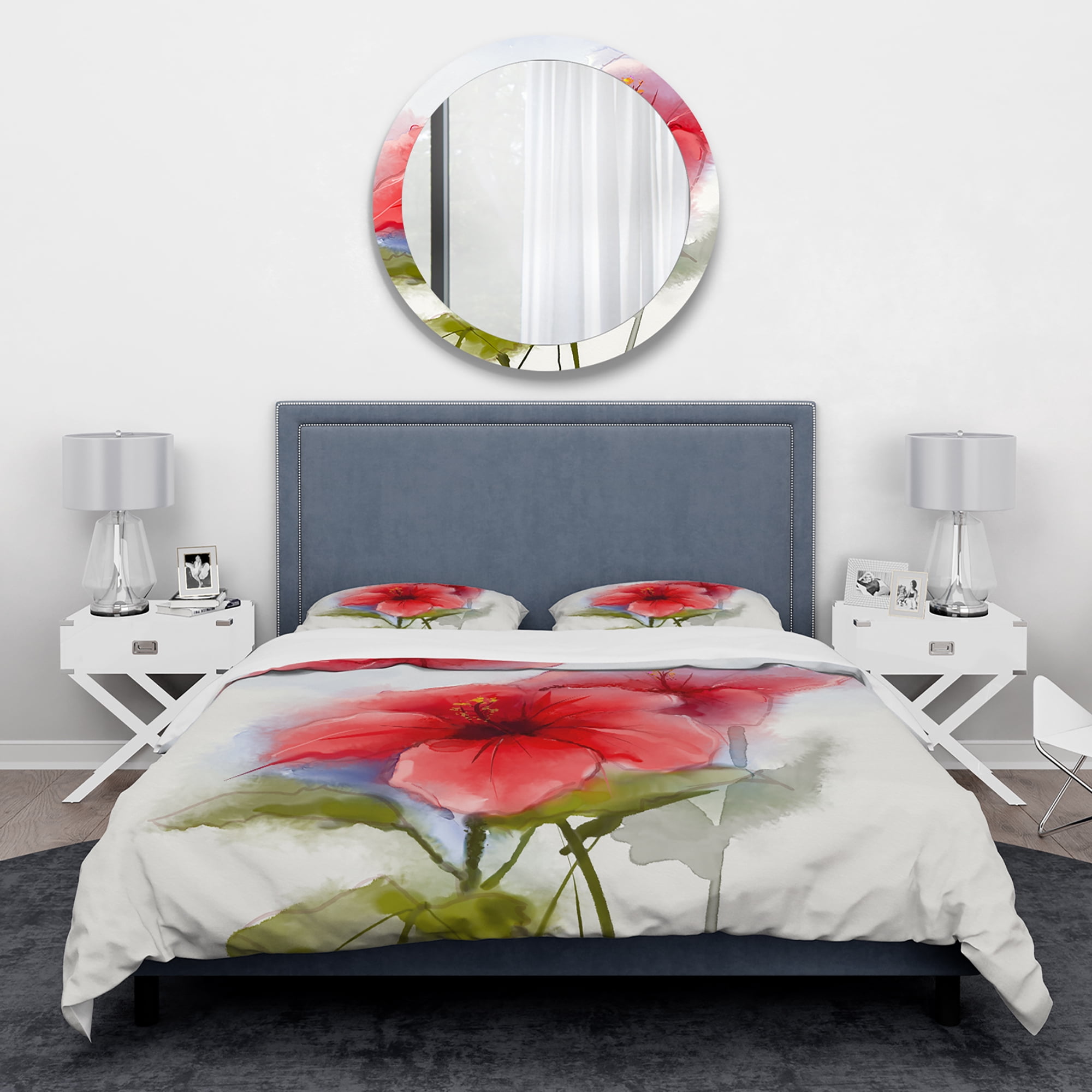 Designart 'Watercolor Painting Red Hibiscus Flower' Traditional Duvet Cover Set