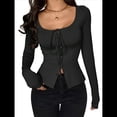 thumbnail image 1 of Camisas de Larga para Mujer, Camisetas con Cuello Redondo y Botones con Lazo, Blusas Estéticas para Salir Negro L, 1 of 10