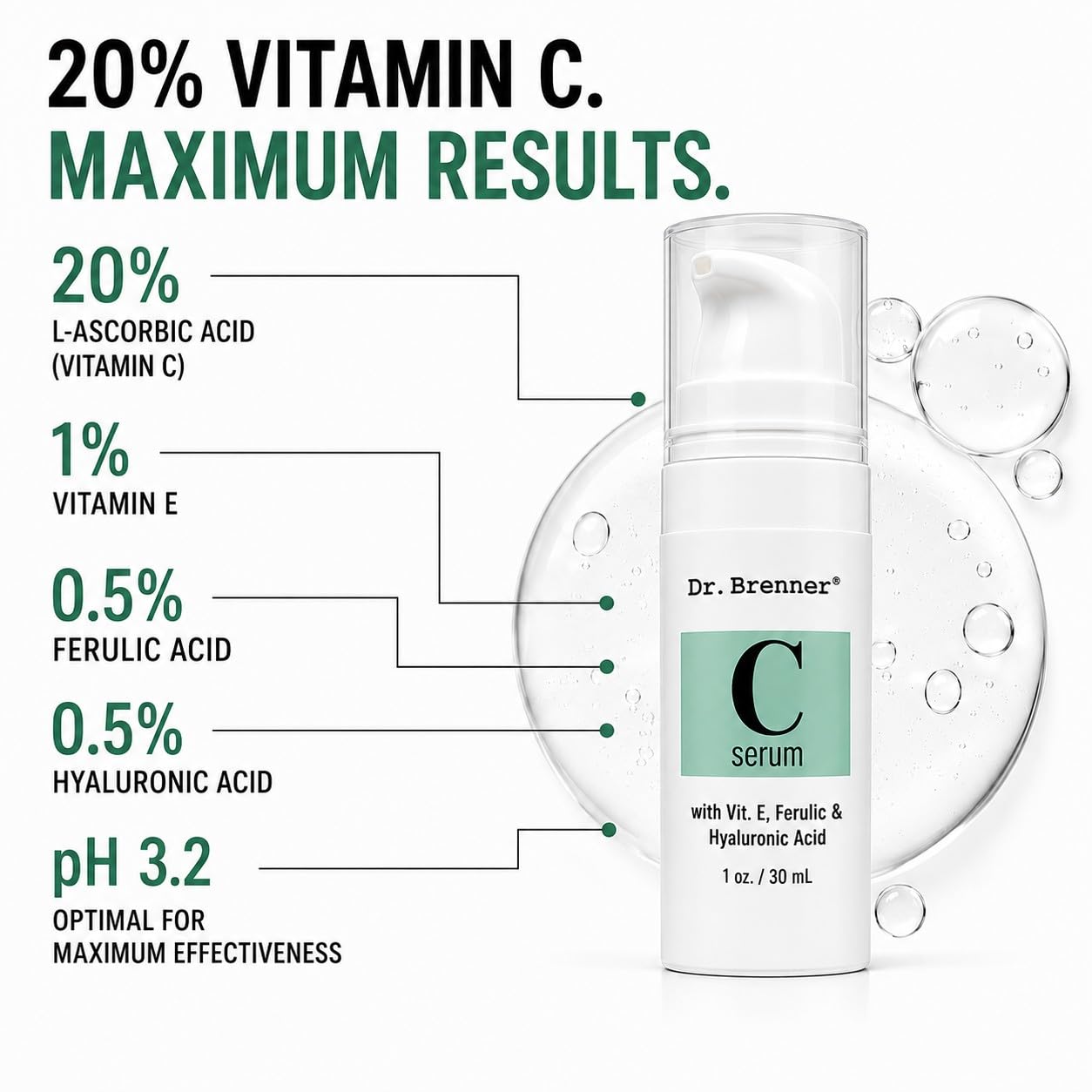 Dr. Brenner Vitamin C Serum with Ferulic Acid, 1 oz photo 2