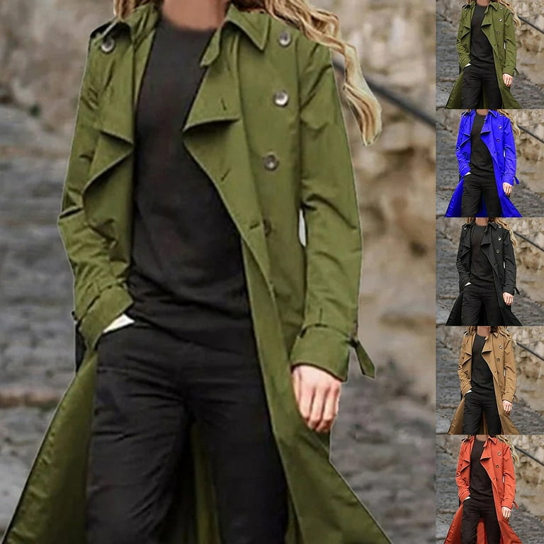 Ana Vintage Solid Overcoat Long Trench Coat Women Double Breast Jacket Coats Outwear Walmart