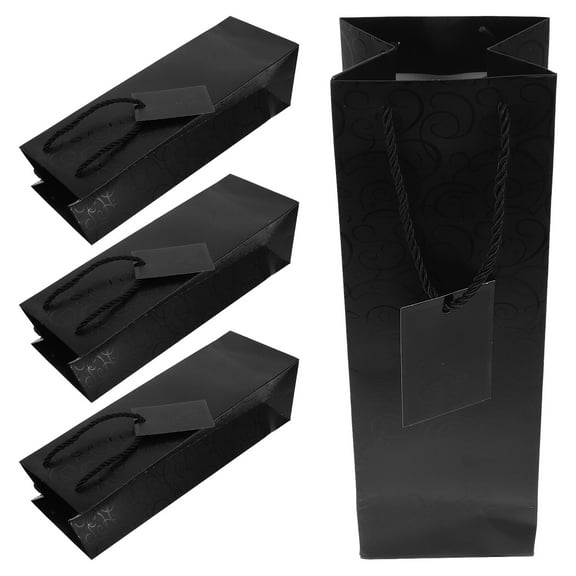 FRCOLOR Black Paper Wine Bag with Handles for Red Wine Elegant Vintage Design Material Single Bottle Carrier