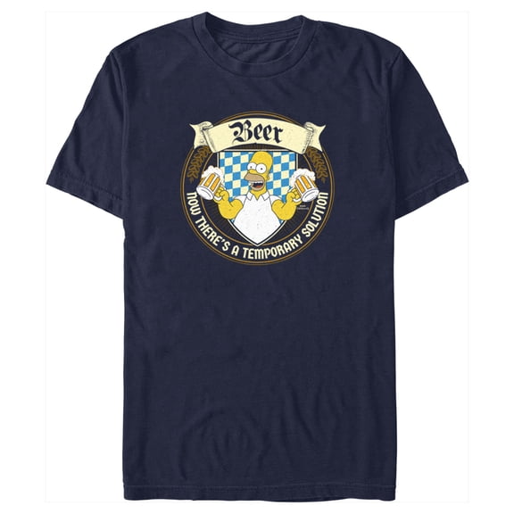 Men's The Simpsons Homer Beer Now There's a Temporary Solution Graphic Tee Navy Blue 3X Large