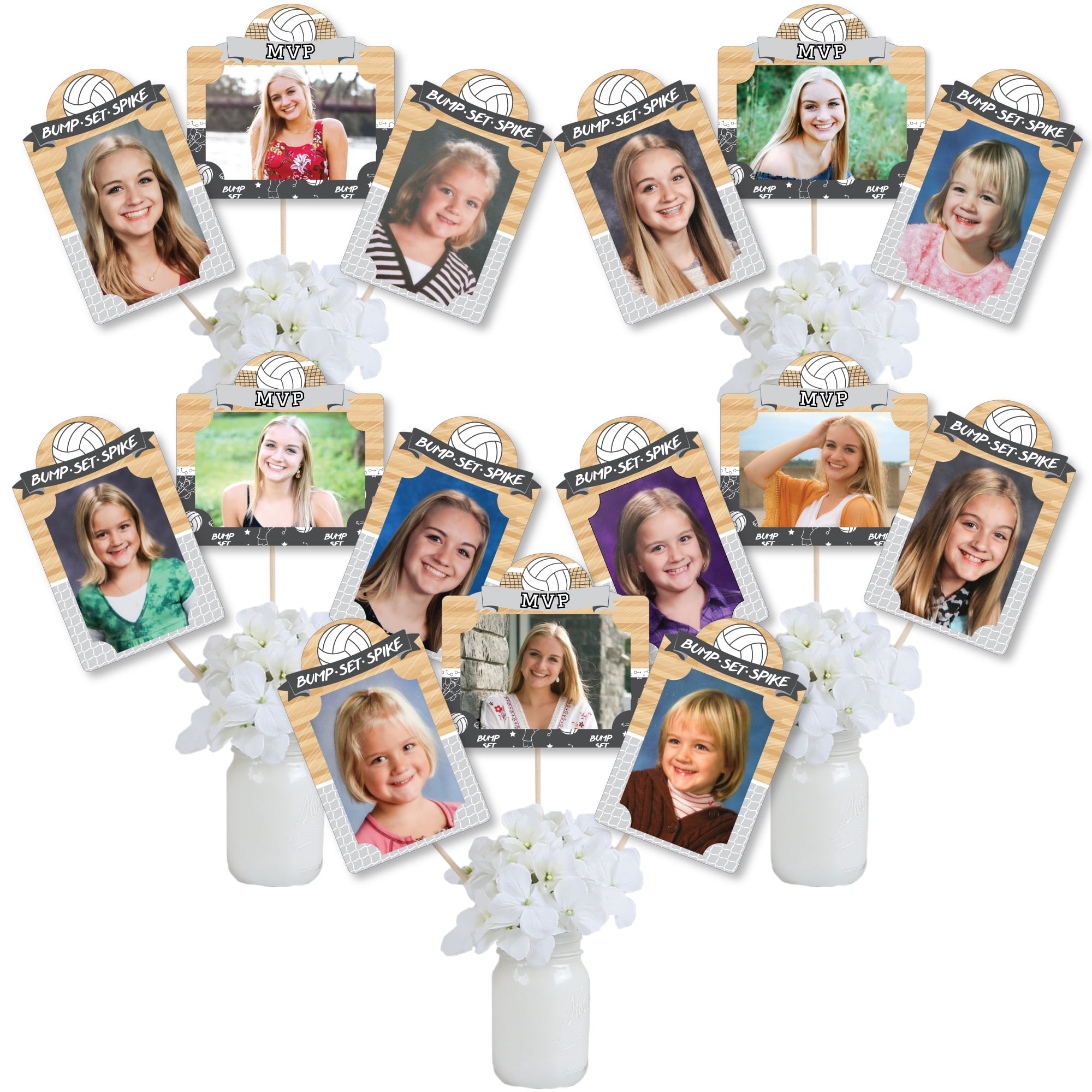 Big Dot of Happiness Bump, Set, Spike - Volleyball - Baby Shower or Birthday Party Picture Centerpiece Sticks - Photo Table Toppers - 15 Pieces