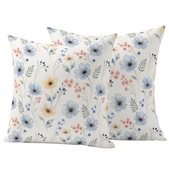 Blue Spring Floral Outdoor Waterproof Pillow Covers, Elegant Pastoral Flowers Rustic Decorative Square Throw Pillowcase Sofa Cushion Sham for Patio/Couch/Chair, 20"x20" 2 Pack
