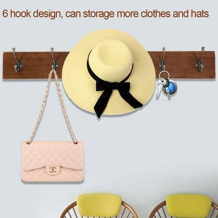 - Greensen Vintage Wall-mounted Wooden Coat Rack Antique Cast Iron Coat Hat Storage 6 Hooks