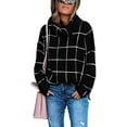 thumbnail image 5 of Fall Sweaters for Women Turtleneck Knit Sweater Long Sleeves Pullover Plaid Side Split Checked Outwear Loose Fit Tops, 5 of 8