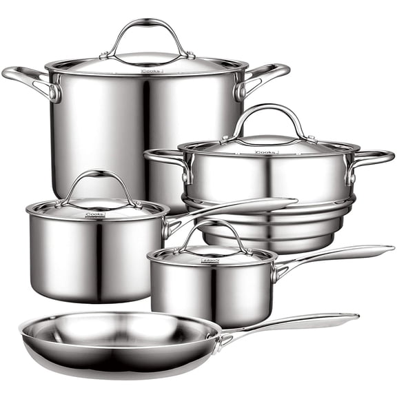Cooks Standard Stainless Steel Kitchen Cookware Sets 9-Piece, Multi-Ply Full Clad Pots and Pans Cooking Set with Stay-Cool Handles, Dishwasher Safe, Oven Safe 500° F