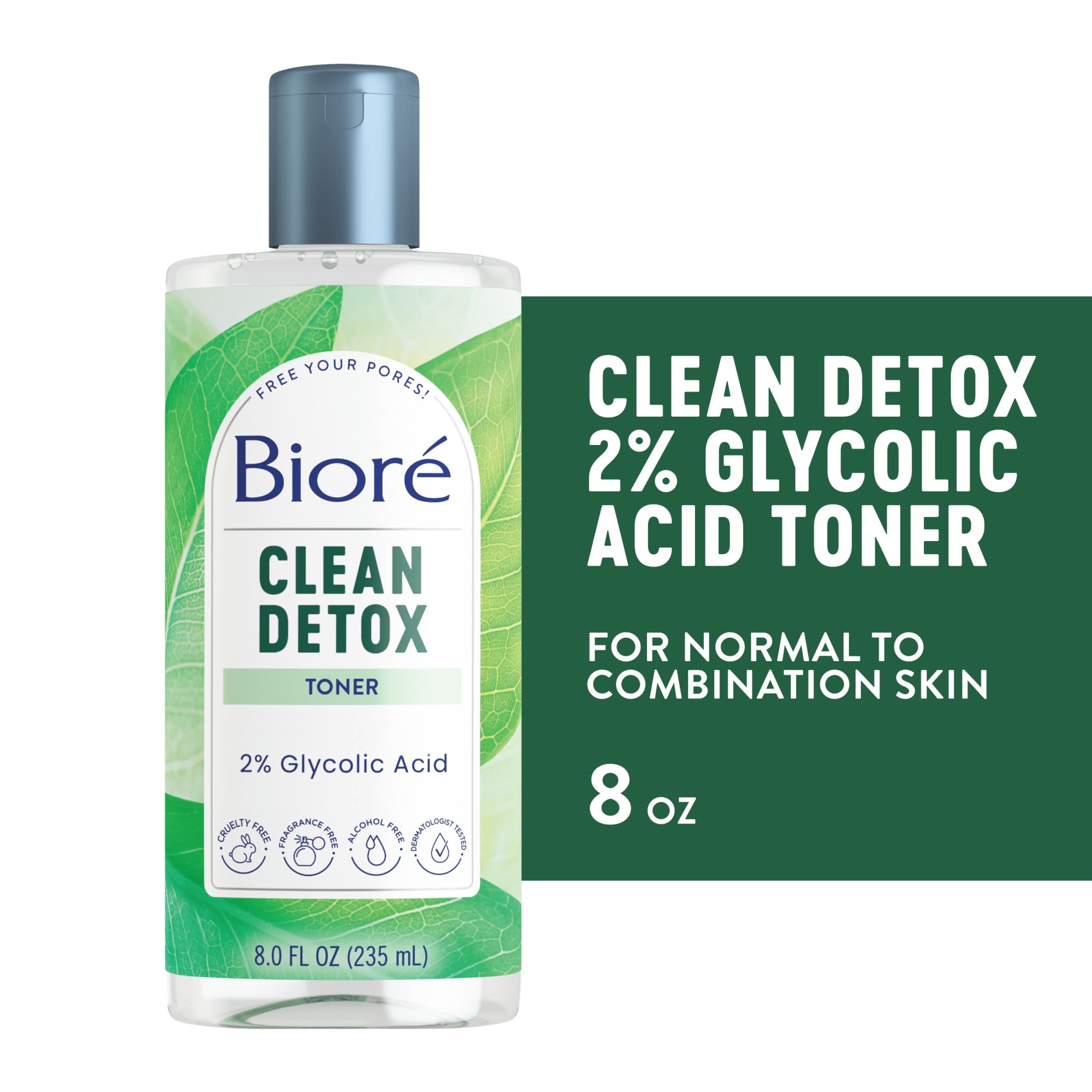 BiorClean Detox Sensitive Skin Toner, Exfoliating Toner, Alcohol Free Facial Toner, 2% Glycolic Acid, Normal to Combination Skin, 8 Fl Oz