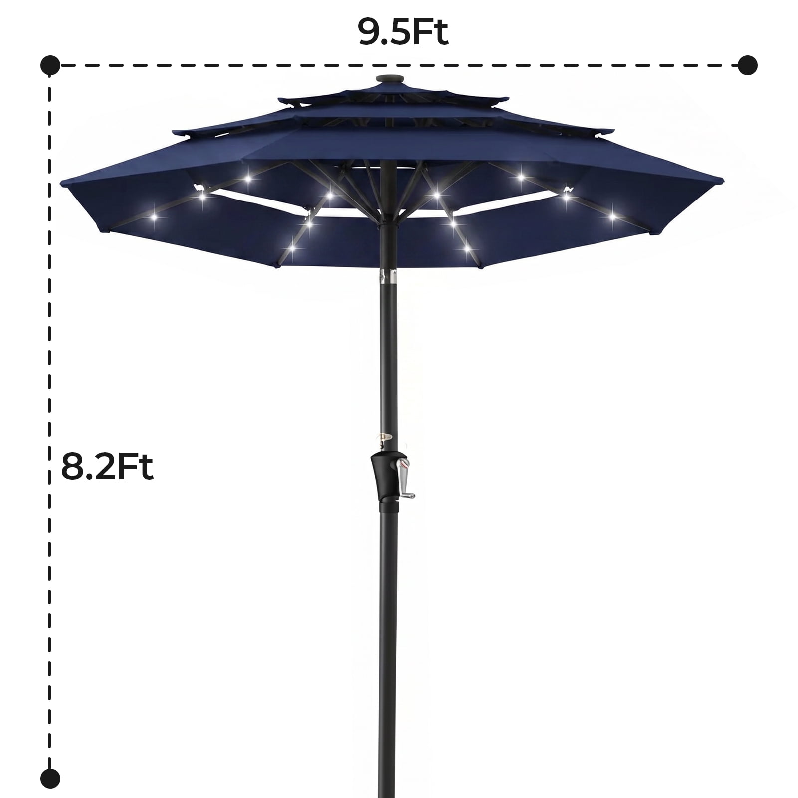 Alvantor 9ft 3‑Layer Solar Patio Umbrella Outdoor with 32 LED Lights, UV50+ Auto Dusk‑to‑Dawn for Dining Table, Outdoor Sofa & Beach Lounger