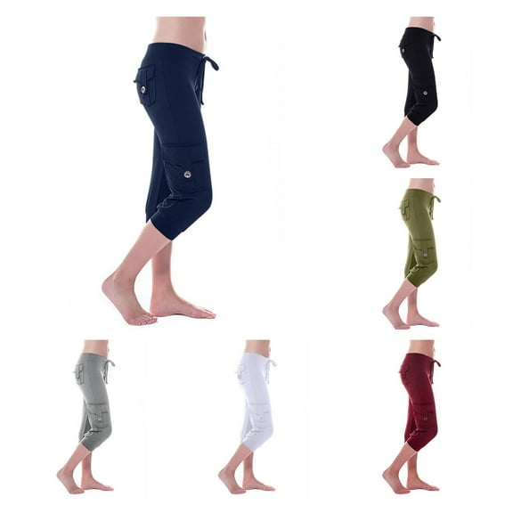 HTNBO Plus Size Capris Cargo Pants for Women with Pockets High Waisted Yoga Pants Lounge Pants Sweat Pants Casual Cropped Pants