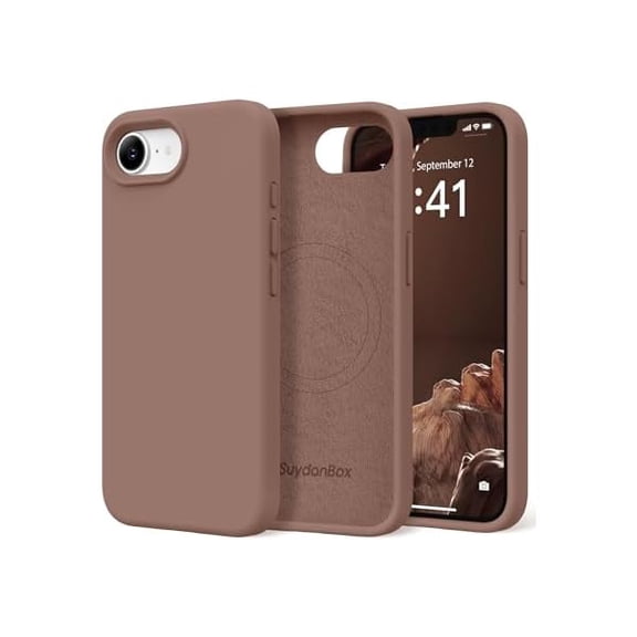 Eryueer Magnetic for iPhone 17e/iPhone 16e Case Compatible with MagSafe, [Soft Anti-Scratch Microfiber Lining] Slim Silicone Shockproof Protective Phone Case for iPhone 17e/16e 6.1" Brown