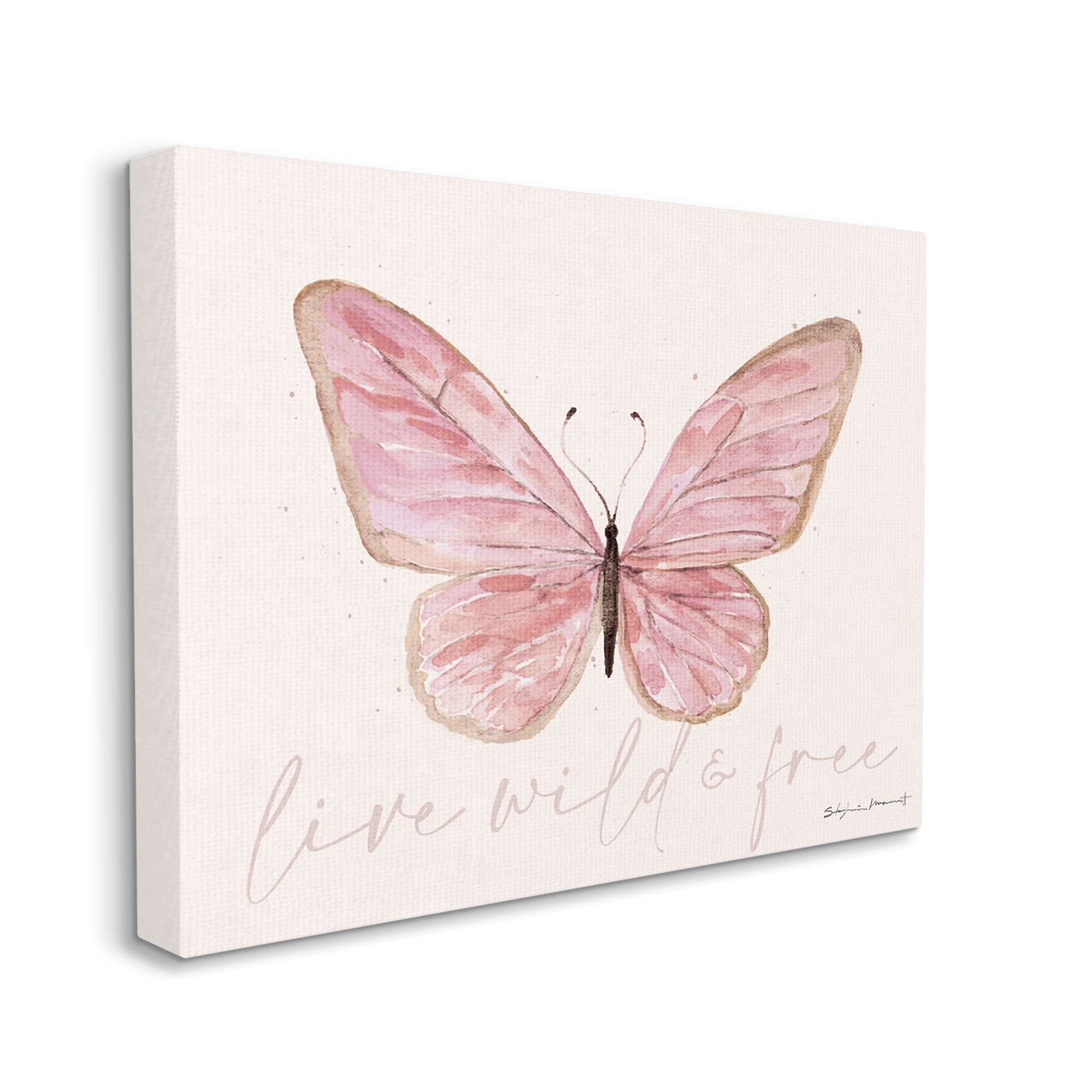 Stupell Live Wild & Free Pink Butterfly Animals & Insects Painting Gallery Wrapped Canvas Print Wall Art