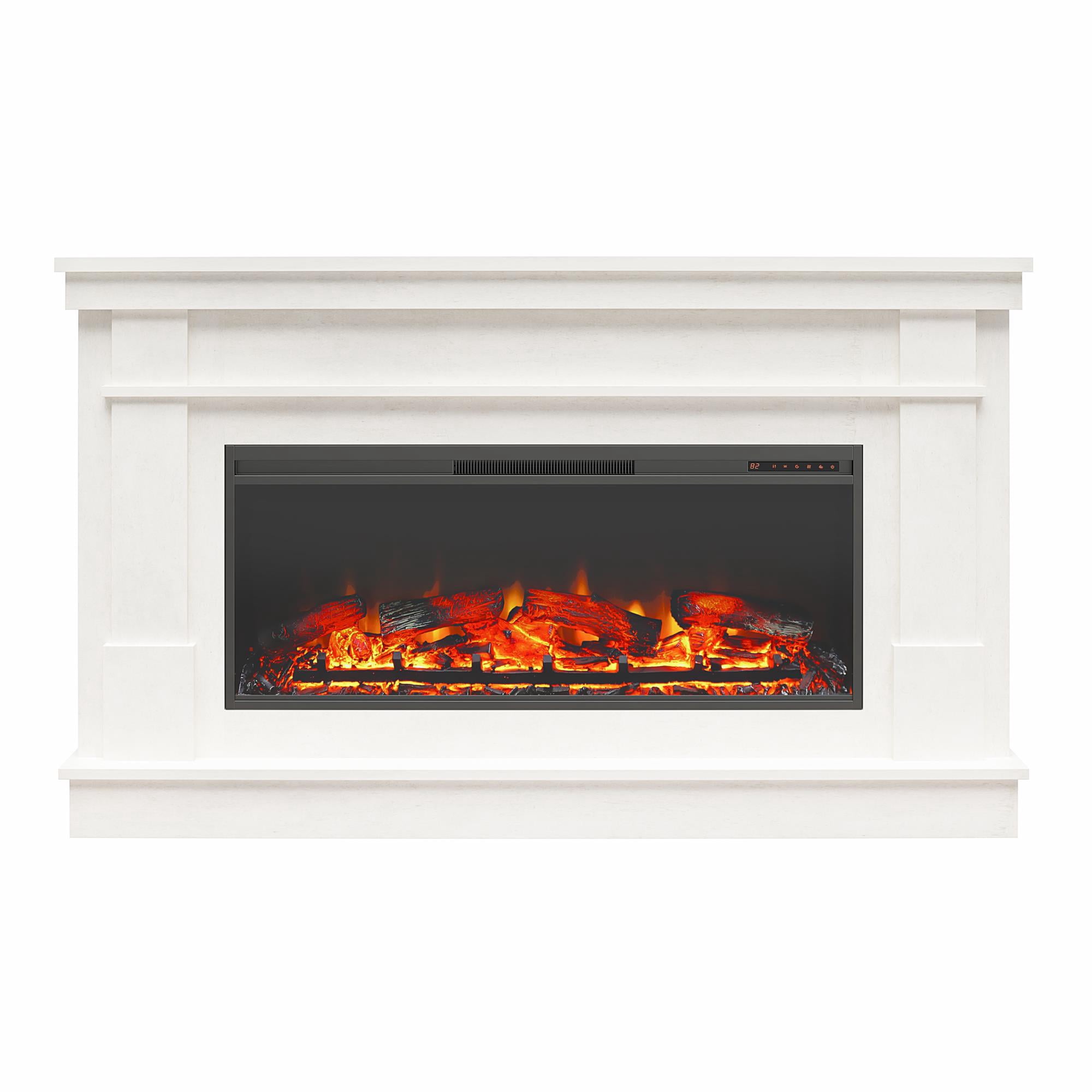 Elmcroft Wide Mantel with Linear Electric Fireplace, Plaster