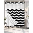 thumbnail image 4 of Black Moire Ombre No Hook Shower Curtain Waterproof, Bathroom Curtains with Snap in Liners and See Through Top Window, Water Ripple Stripe Farmhouse Hotel Style Bathtub Curtains Shower 72"Wx72"L, 4 of 8