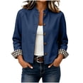 thumbnail image 2 of Karymi Solid Ruffle Stand Collar Button‑Down Jackets for Women, Long Sleeve Plaid Lining Cropped Casual Outerwear with Side Pockets, 2 of 9
